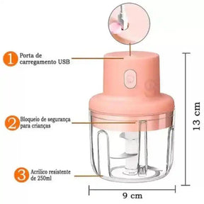 Mini Processador De Alimentos Elétrico Recarregável USB - 250ml