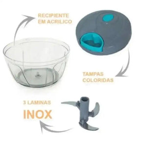 Mini Processador de Alimentos Manual Inox - 3 Lâminas